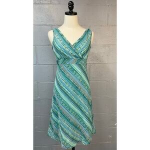Vtg Y2K Aqua Blue Crochet Psychedelic Chevron Sleeveless Cocktail PartyDress SM